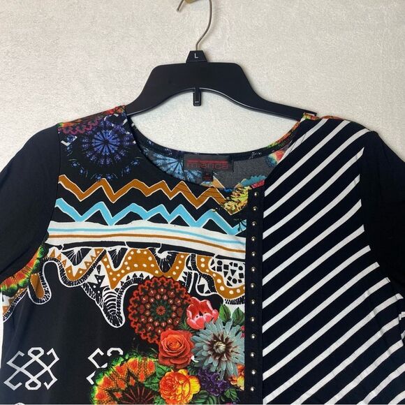 Mischa Asymmetrical Embroidered Floral Colorblock Top Size Medium - Picture 5 of 10